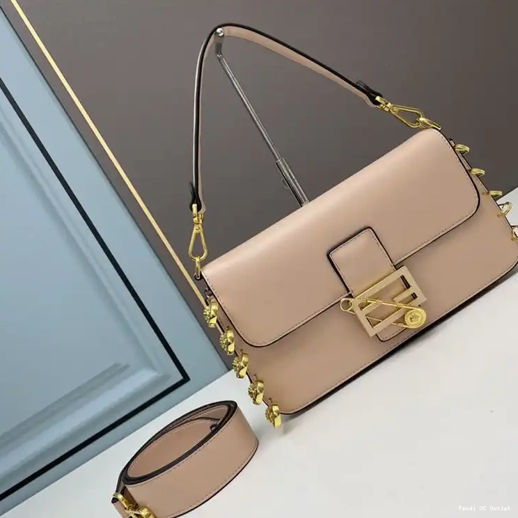 Vintage HOT Leather Fendace In Brooches Calf Pin Baguette Bag Pink with Fendi Medium 0530
